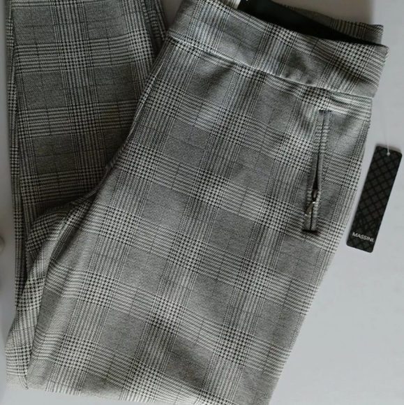 Massini Plaid Pants Black & White Curvy Stretchy Elastic Waist - Picture 2 of 8